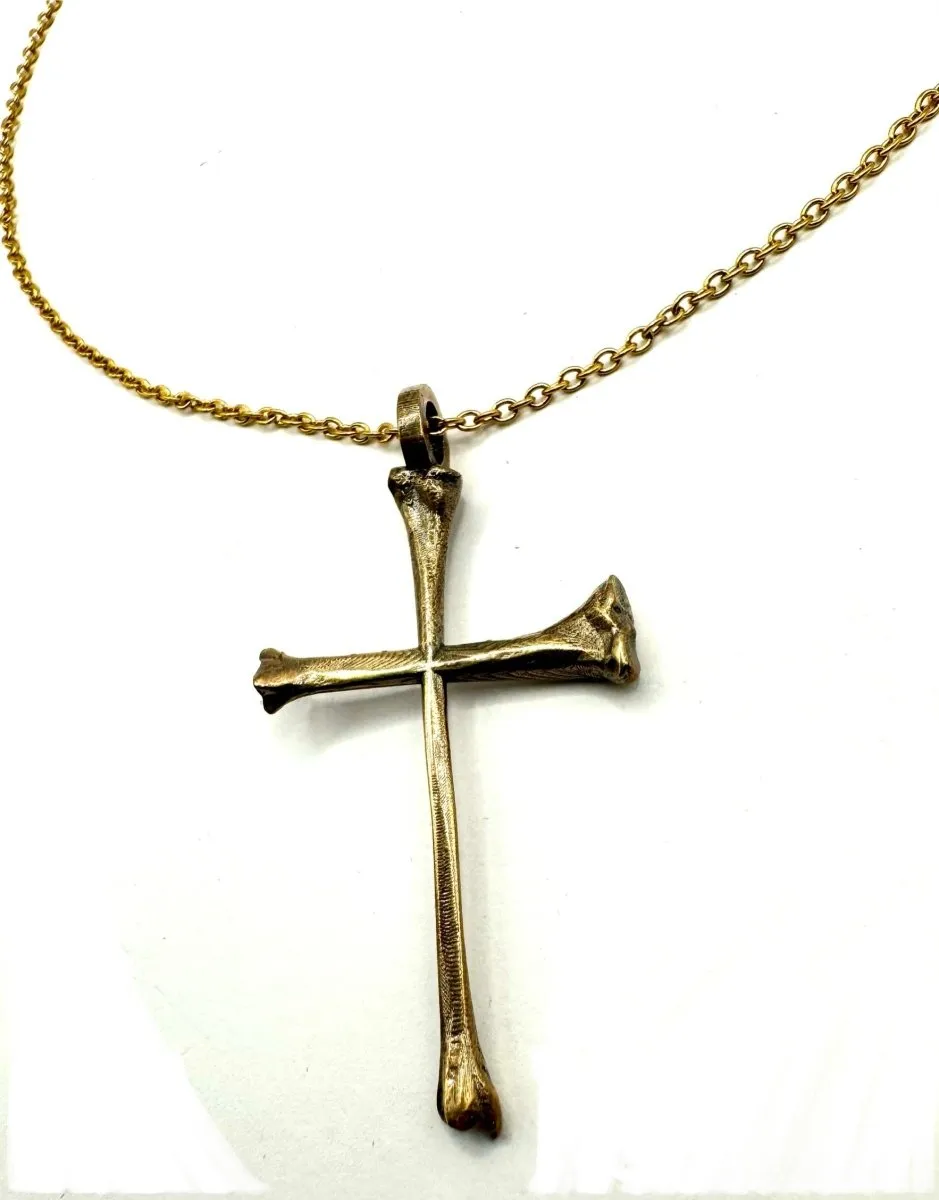 Bone Cross Necklace Polished Bronze