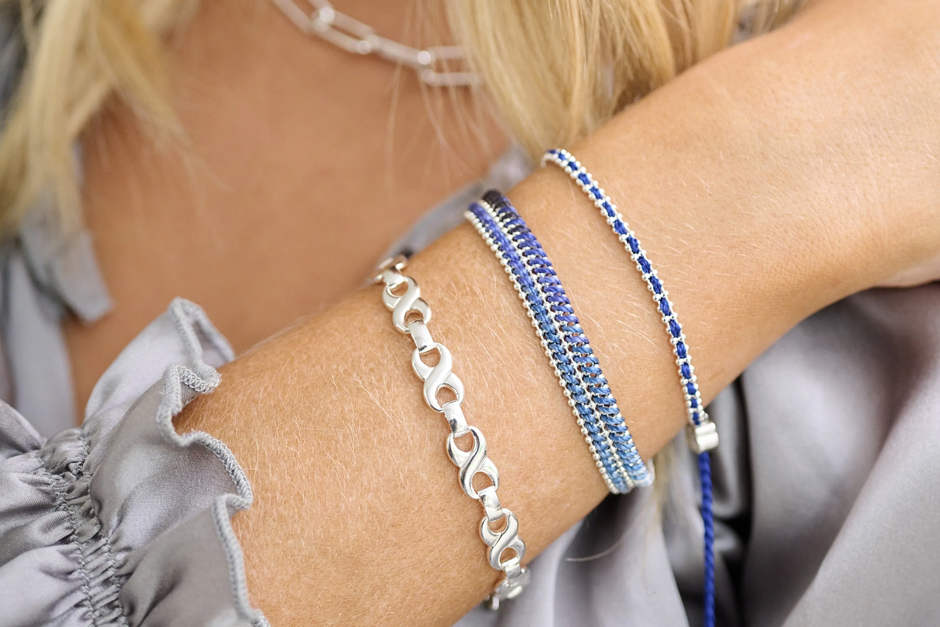 Braid Navy Blue Silver Bracelet
