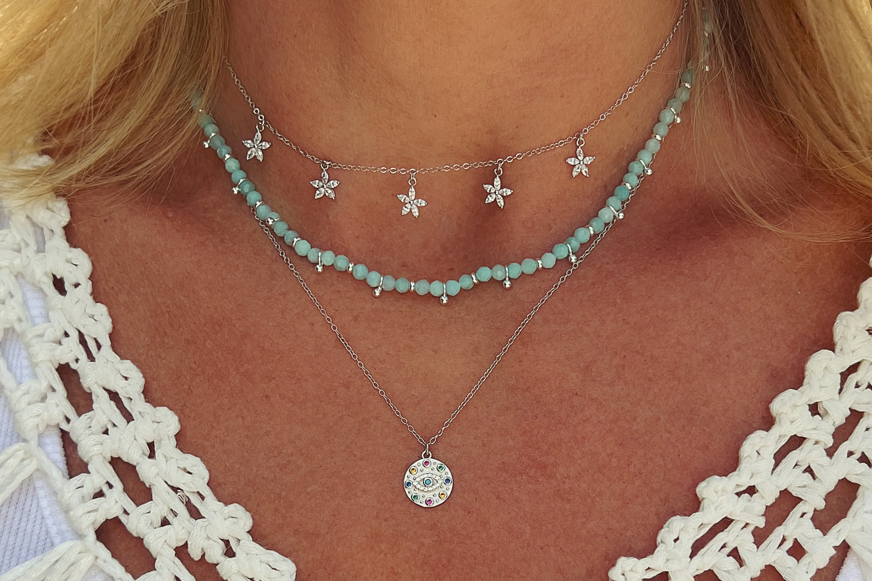 Bramble CZ Evil Eye Sterling Silver Necklace
