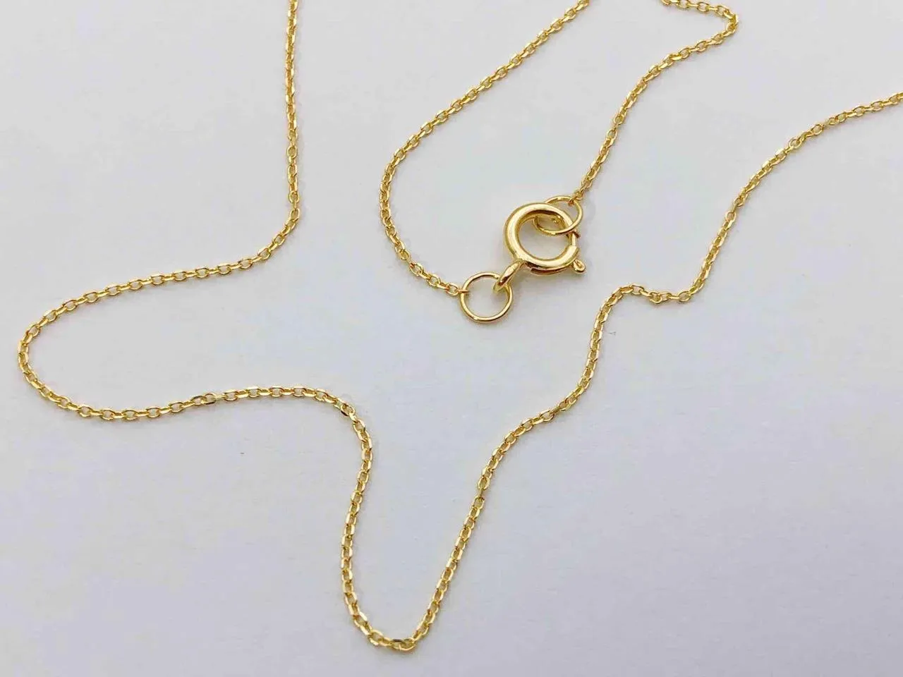 Cable Chain 14k Solid Yellow Gold 16" 18" 20" - 0.7mm - Dainty Minimalist Diamond cut Pendant Chain For Women - Genuine 14kt Gold