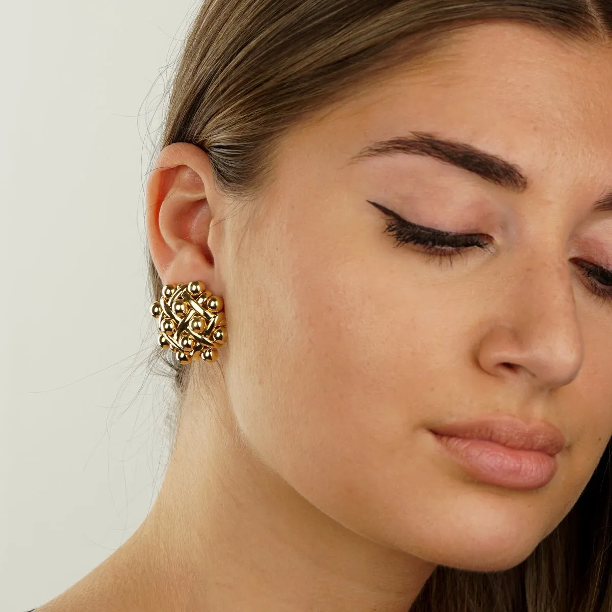 Chanel Vintage Quilted Yellow Gold Earrings