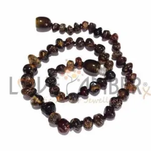 Childs Evergreen Polished Green Baltic Amber Bead Necklace