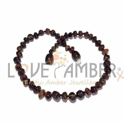 Childs Evergreen Polished Green Baltic Amber Bead Necklace