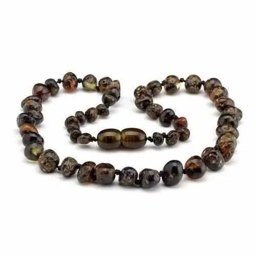 Childs Evergreen Polished Green Baltic Amber Bead Necklace