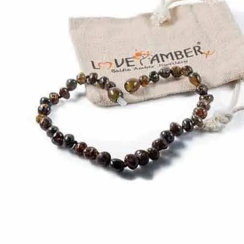 Childs Evergreen Polished Green Baltic Amber Bead Necklace