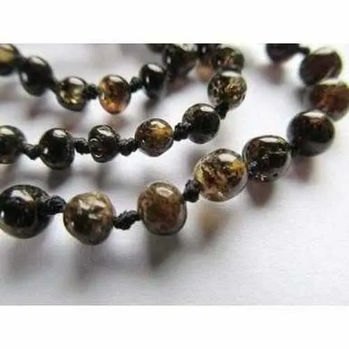 Childs Evergreen Polished Green Baltic Amber Bead Necklace