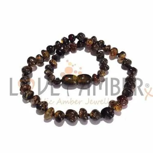 Childs Evergreen Polished Green Baltic Amber Bead Necklace