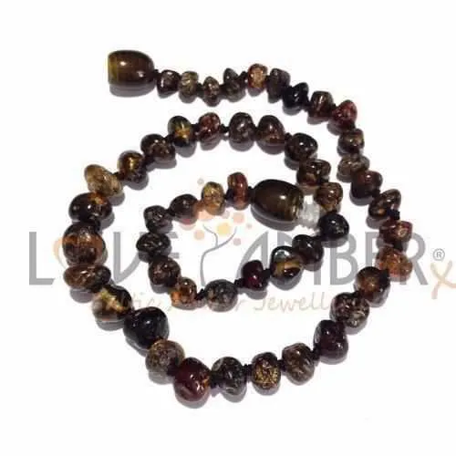 Childs Evergreen Polished Green Baltic Amber Bead Necklace