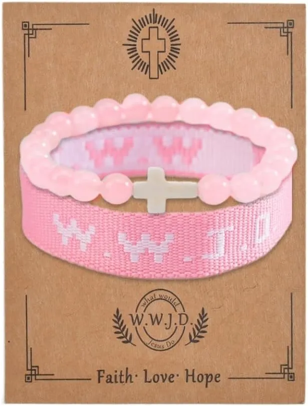 Christian Cross WWJD Bracelet WWJD Braided Rope Bracelet Cross Crystal Beads Stretch Bracelets Religious Christian What Would Jesus Do Handmade Woven Wristbands Bracelet