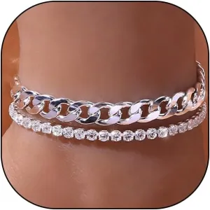 Chunky Layered Statement Anklets Set for Women,14K Gold Cuban Link Chain Rhinestone Anklets Bracelets Bohemian Beach Foot Jewelry Accessories