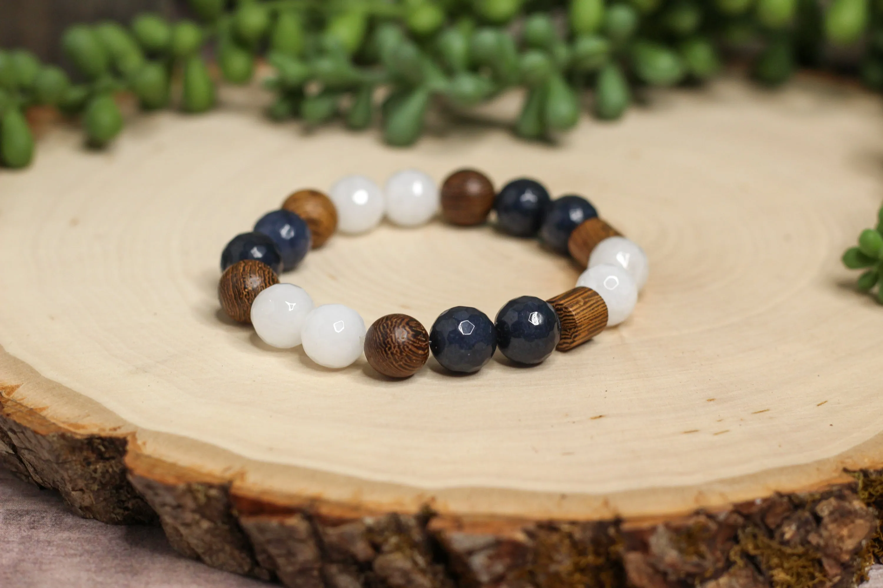 Chunky Navy & Wood Bracelet