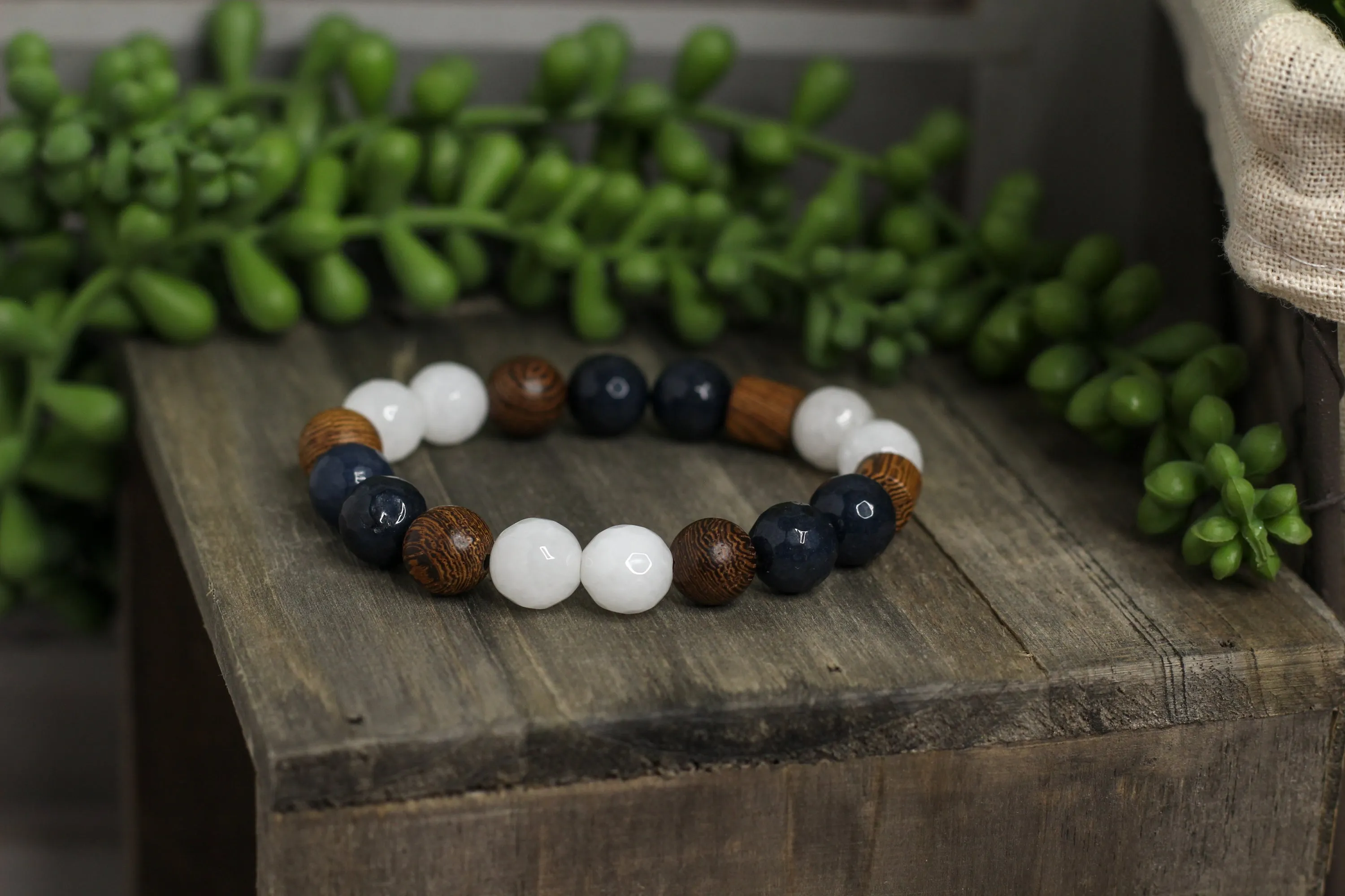 Chunky Navy & Wood Bracelet