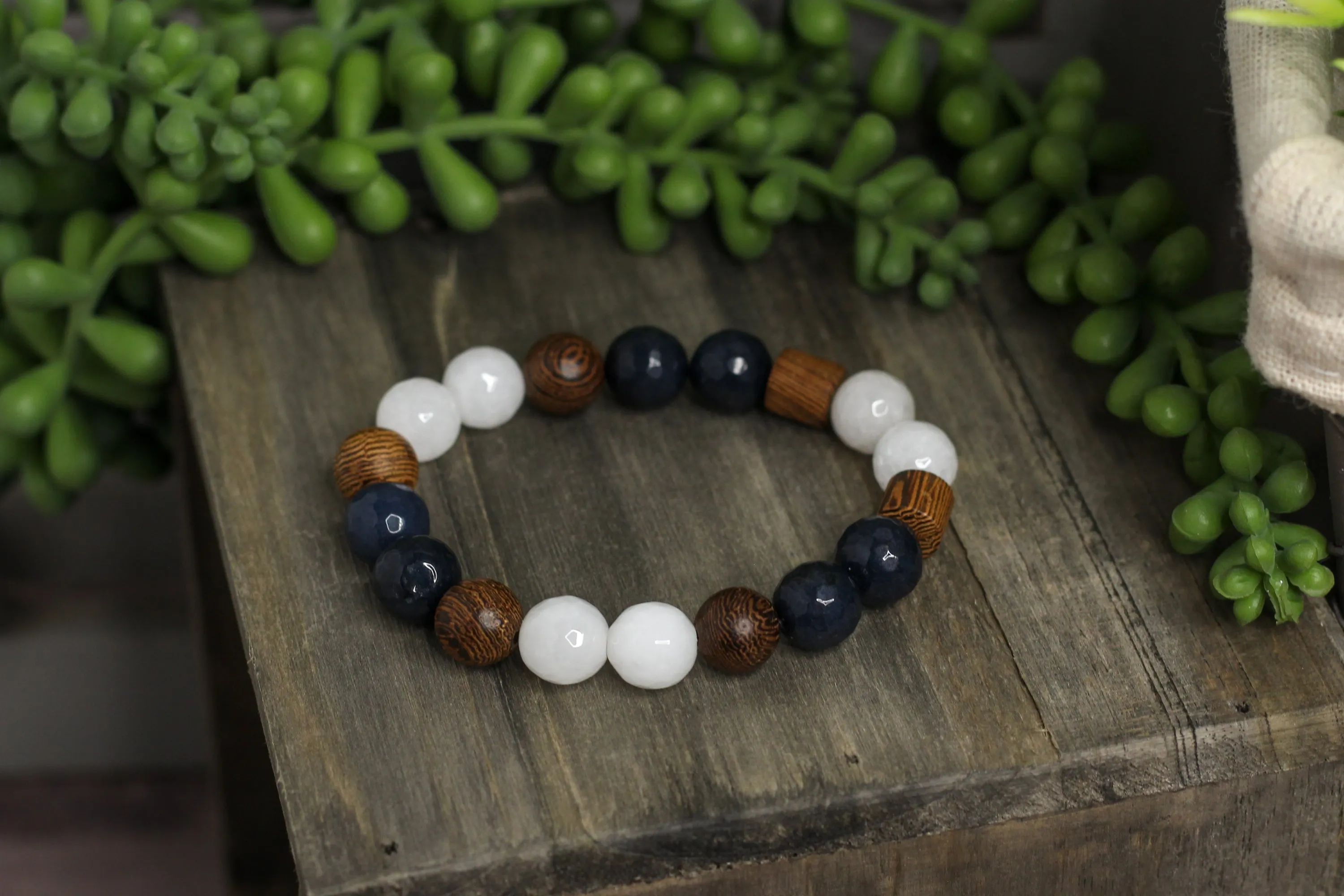 Chunky Navy & Wood Bracelet