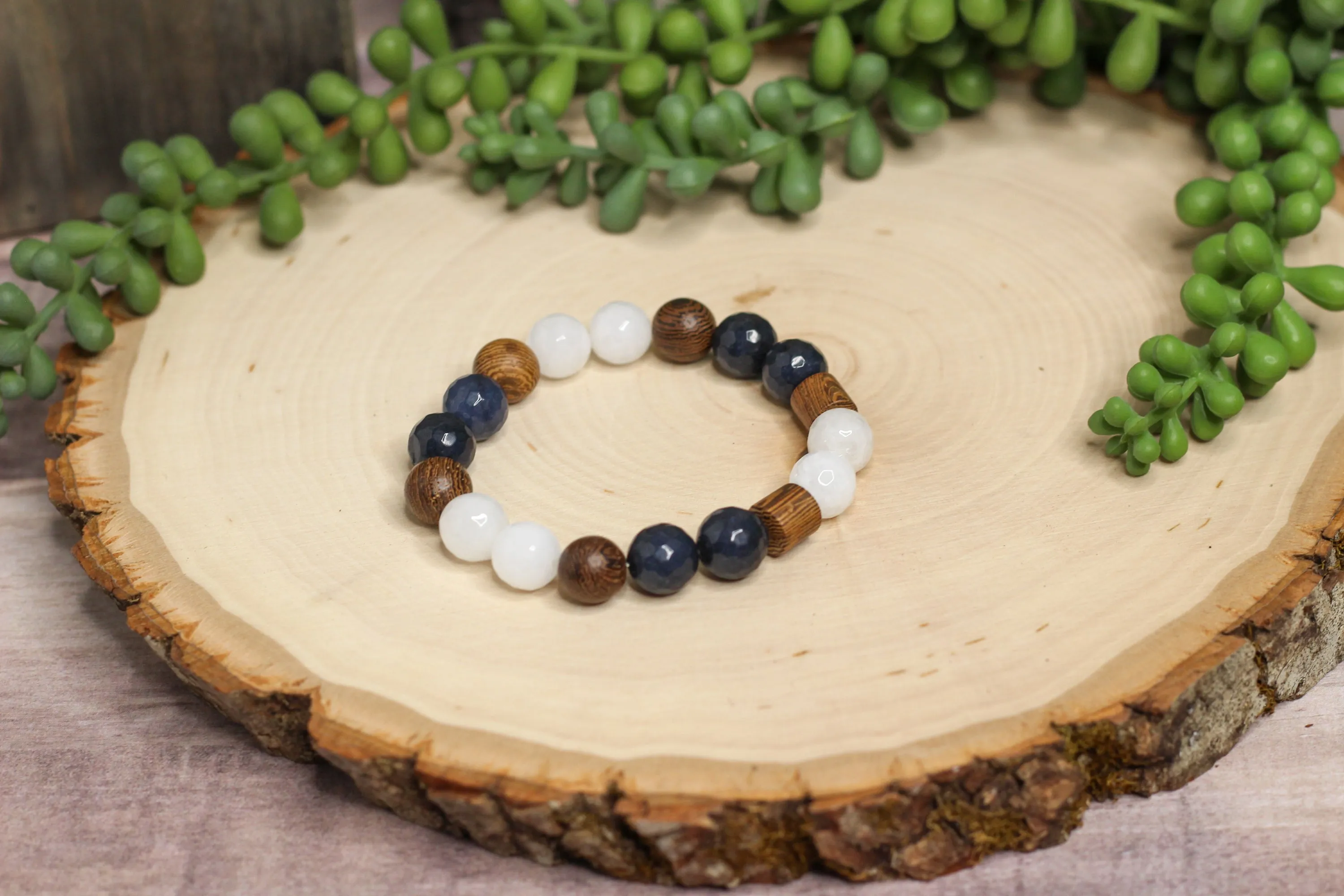 Chunky Navy & Wood Bracelet