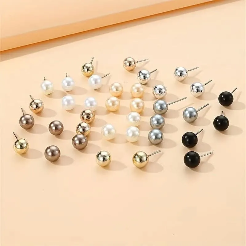 Classic 18-Pair Ball Stud Earrings – Timeless Elegance