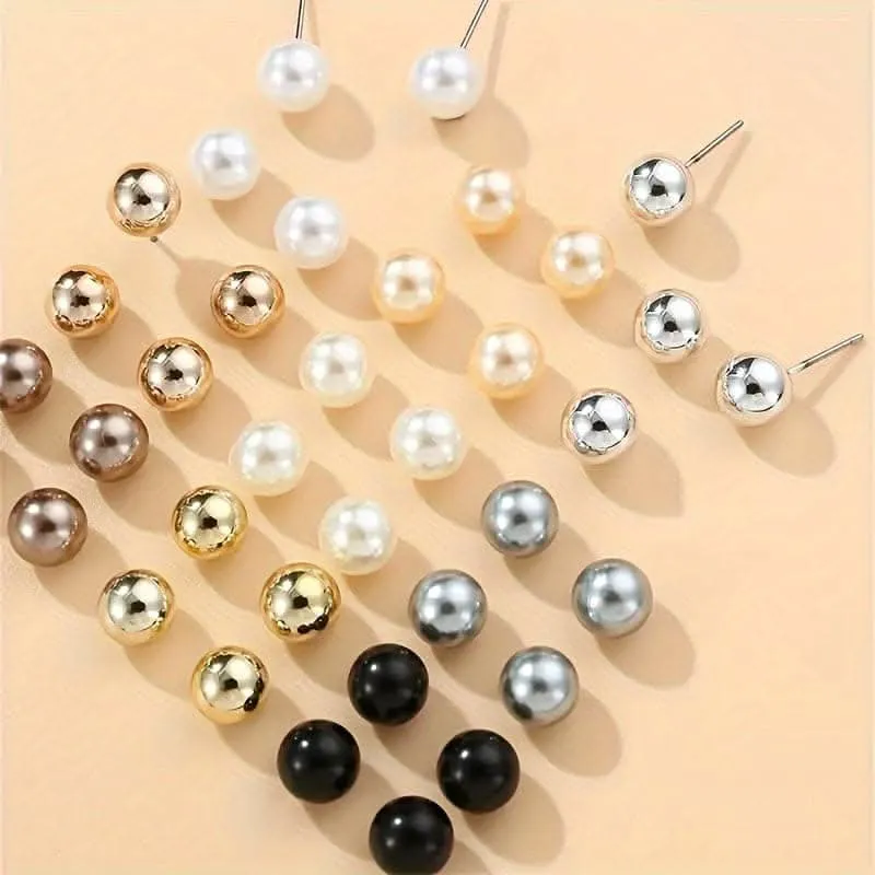 Classic 18-Pair Ball Stud Earrings – Timeless Elegance