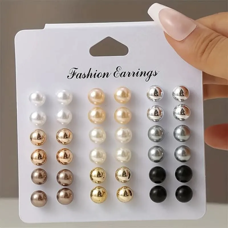 Classic 18-Pair Ball Stud Earrings – Timeless Elegance