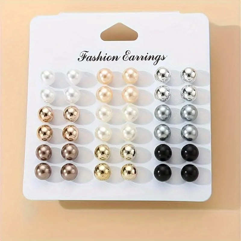 Classic 18-Pair Ball Stud Earrings – Timeless Elegance