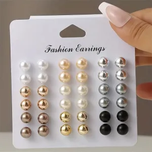 Classic 18-Pair Ball Stud Earrings – Timeless Elegance