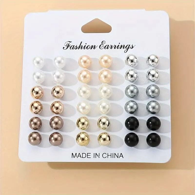 Classic 18-Pair Ball Stud Earrings – Timeless Elegance