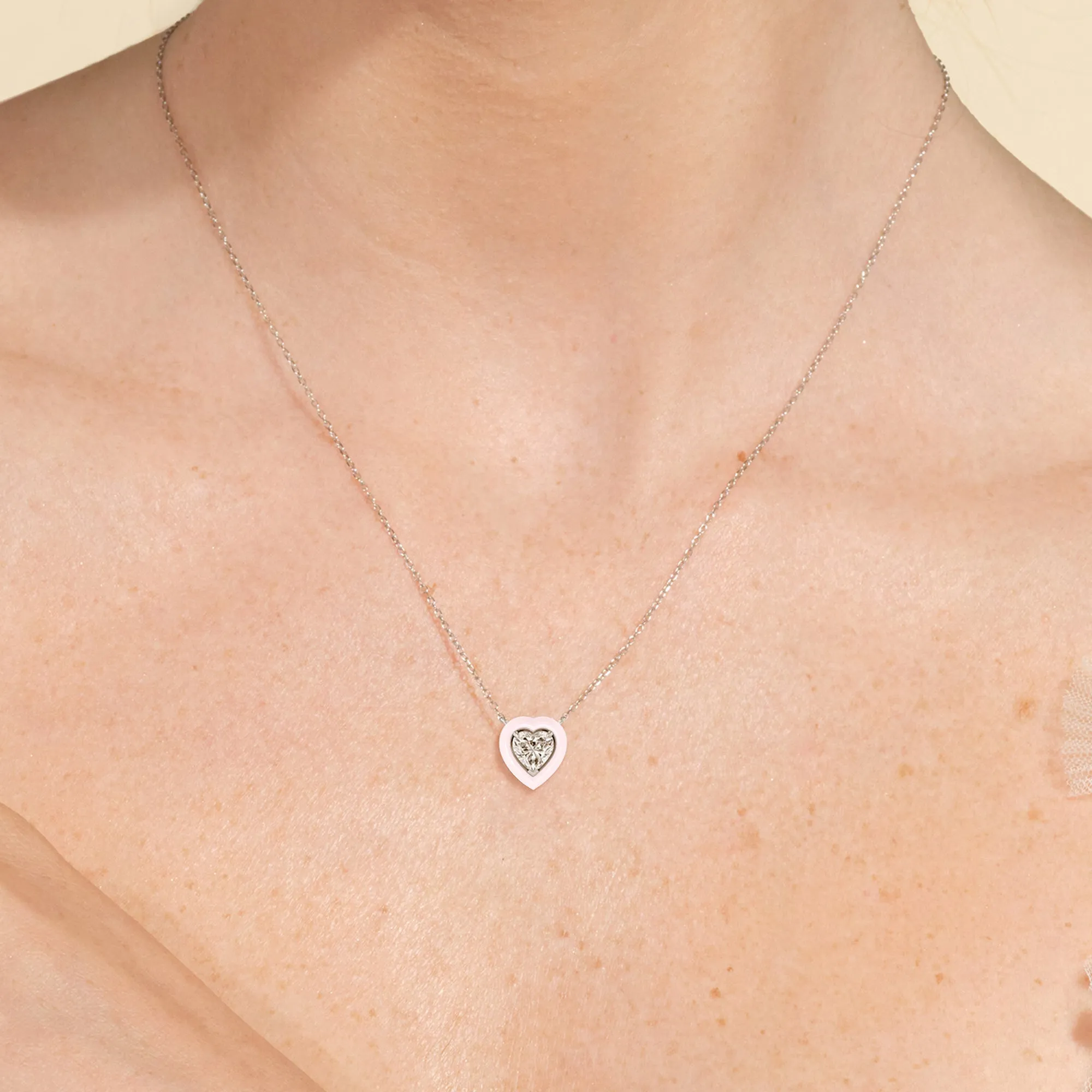 Classic Heart Bezel Necklace in Ceramic