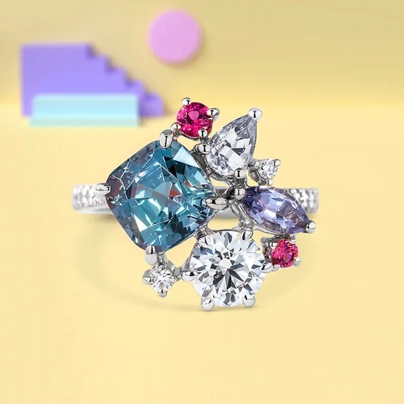 Clustered Stones Silver Ring