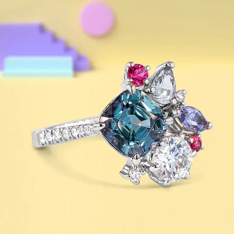 Clustered Stones Silver Ring