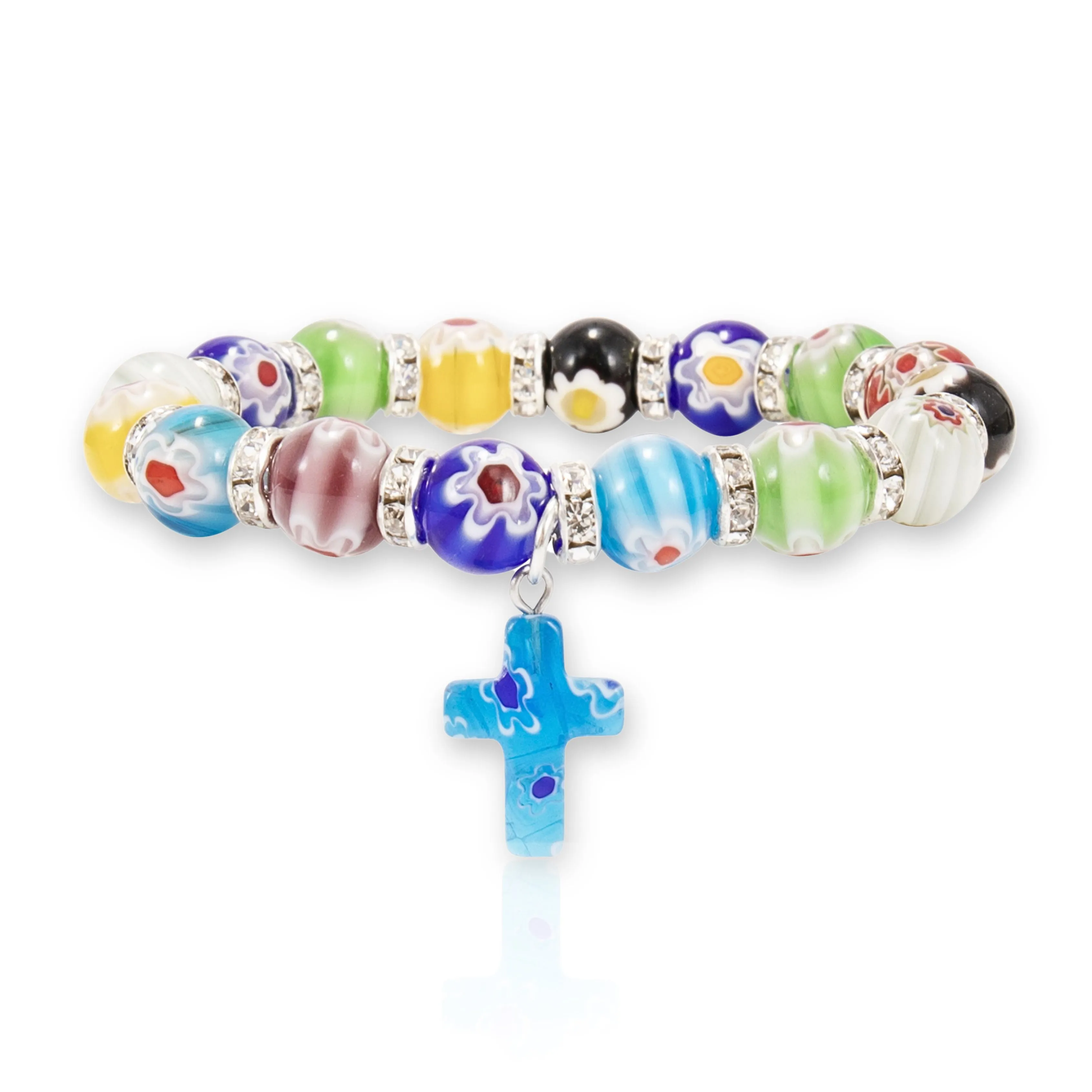 Colorful Agate Stone Beads Bracelet Rosary Hanging Cross