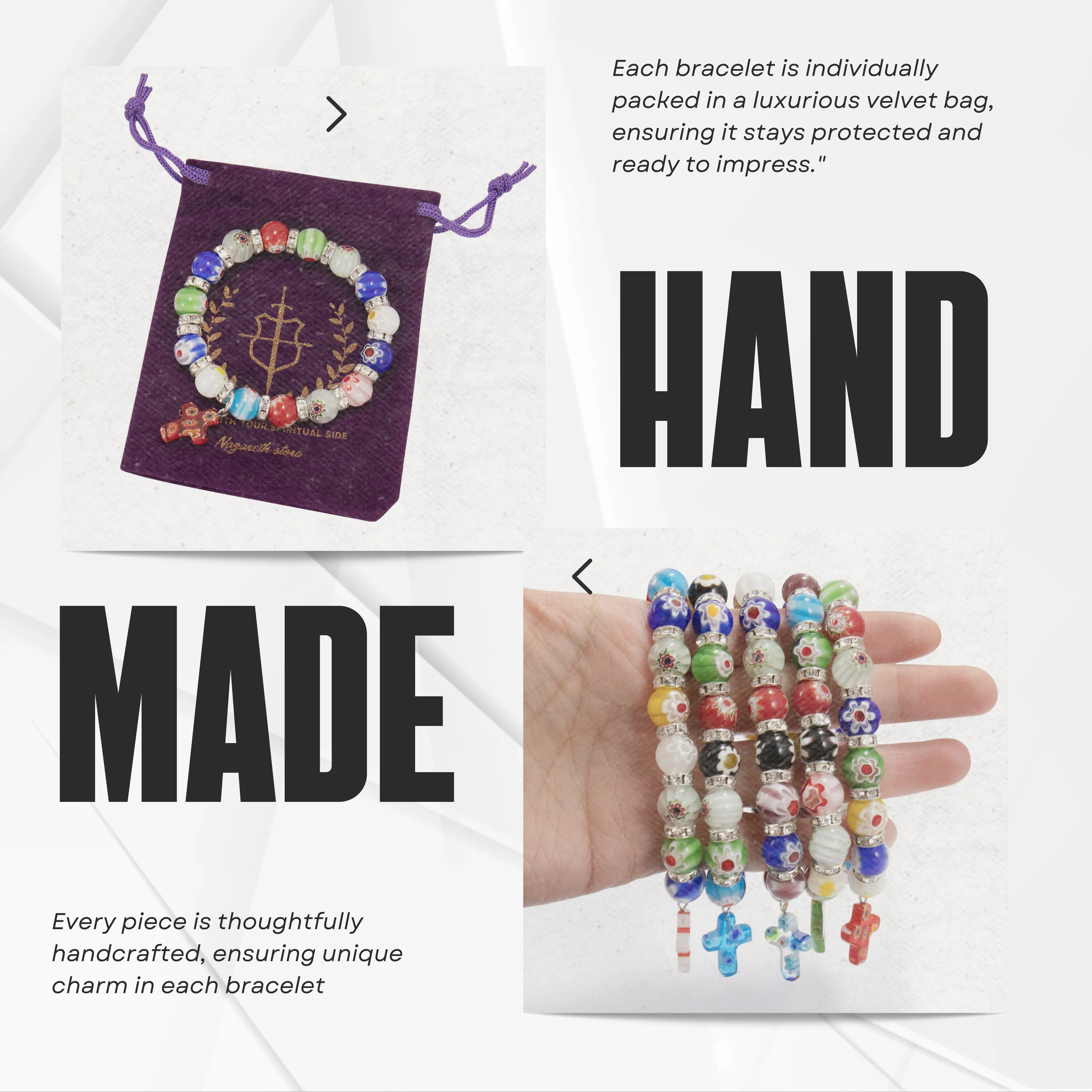 Colorful Agate Stone Beads Bracelet Rosary Hanging Cross