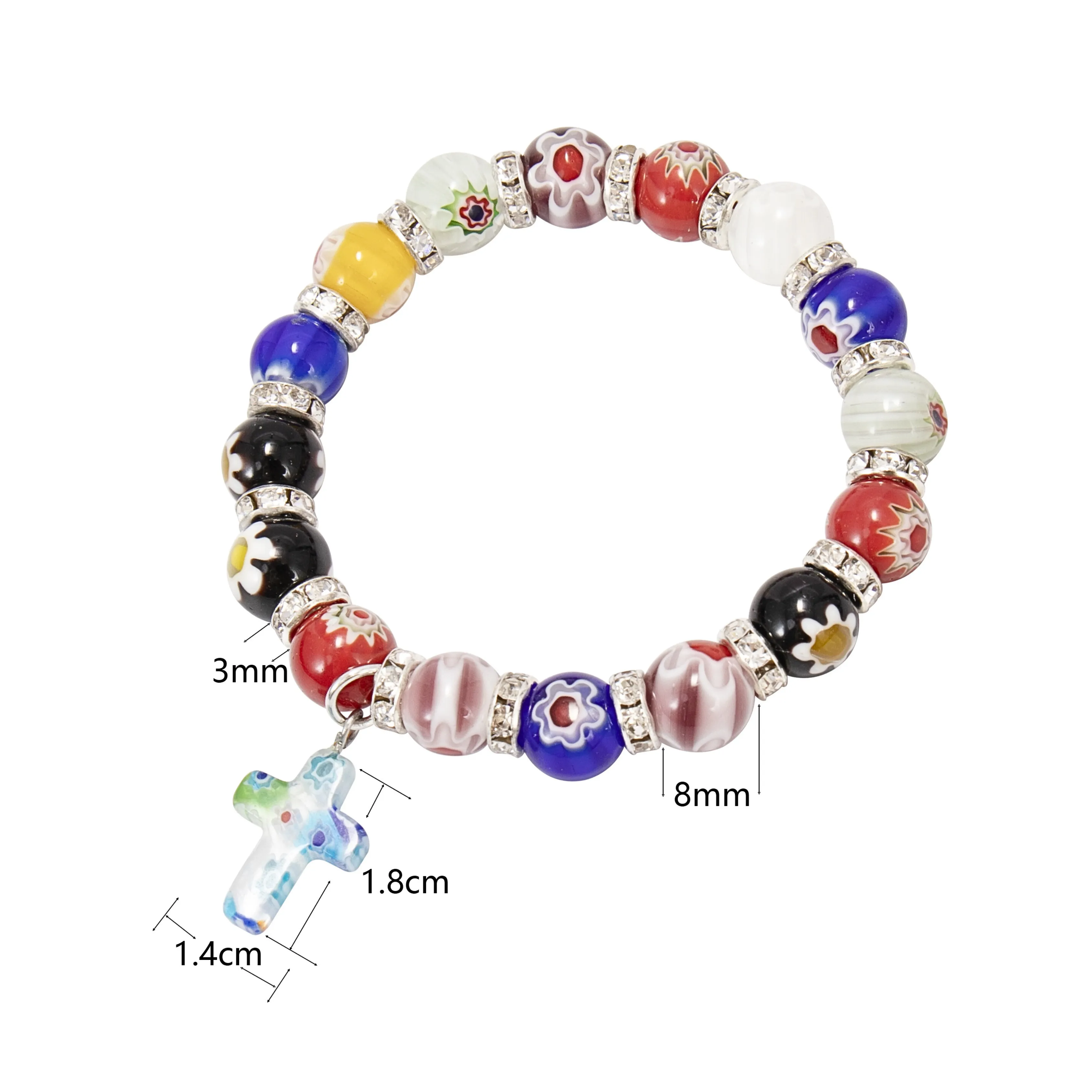 Colorful Agate Stone Beads Bracelet Rosary Hanging Cross