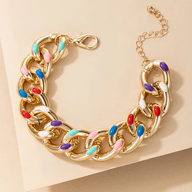 Colorful Dot Design Gold Metal Bracelet