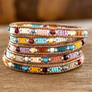 Colorful Festival Colorful Glass Beaded Wrap Bracelet from Guatemala