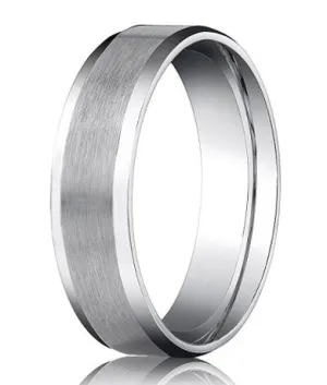 Comfort-fit 14K White Gold Wedding Band with Beveled Edge Satin Finish – 6 mm