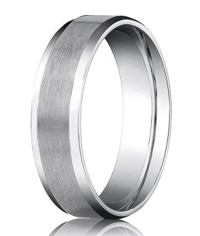 Comfort-fit 14K White Gold Wedding Band with Beveled Edge Satin Finish – 6 mm