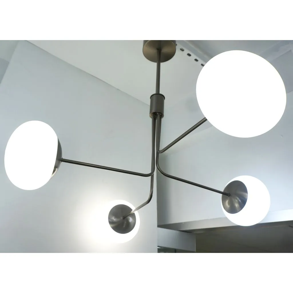 Contemporary Italian Oil Rubbed Bronze White Murano Glass 4-Globe Chandelier