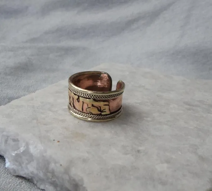 Copper Om Mani Adjustable Ring