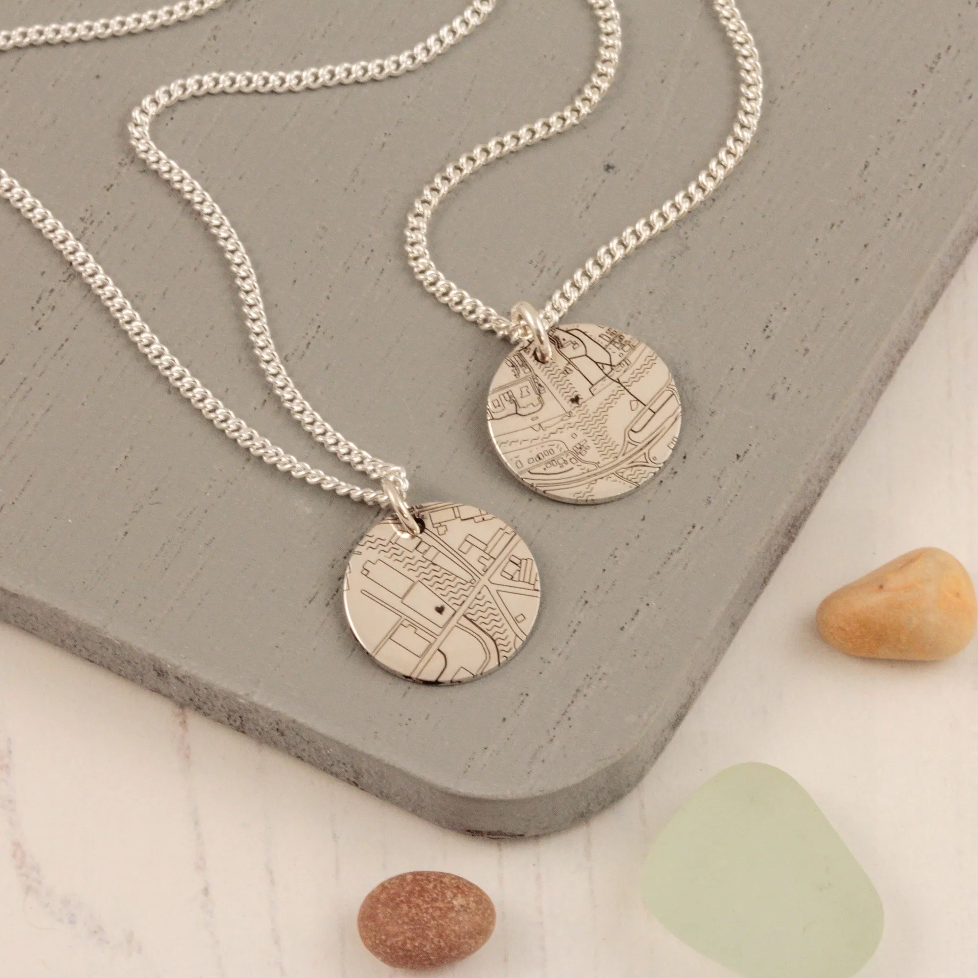Custom Street Map 15mm Silver Disc Necklace