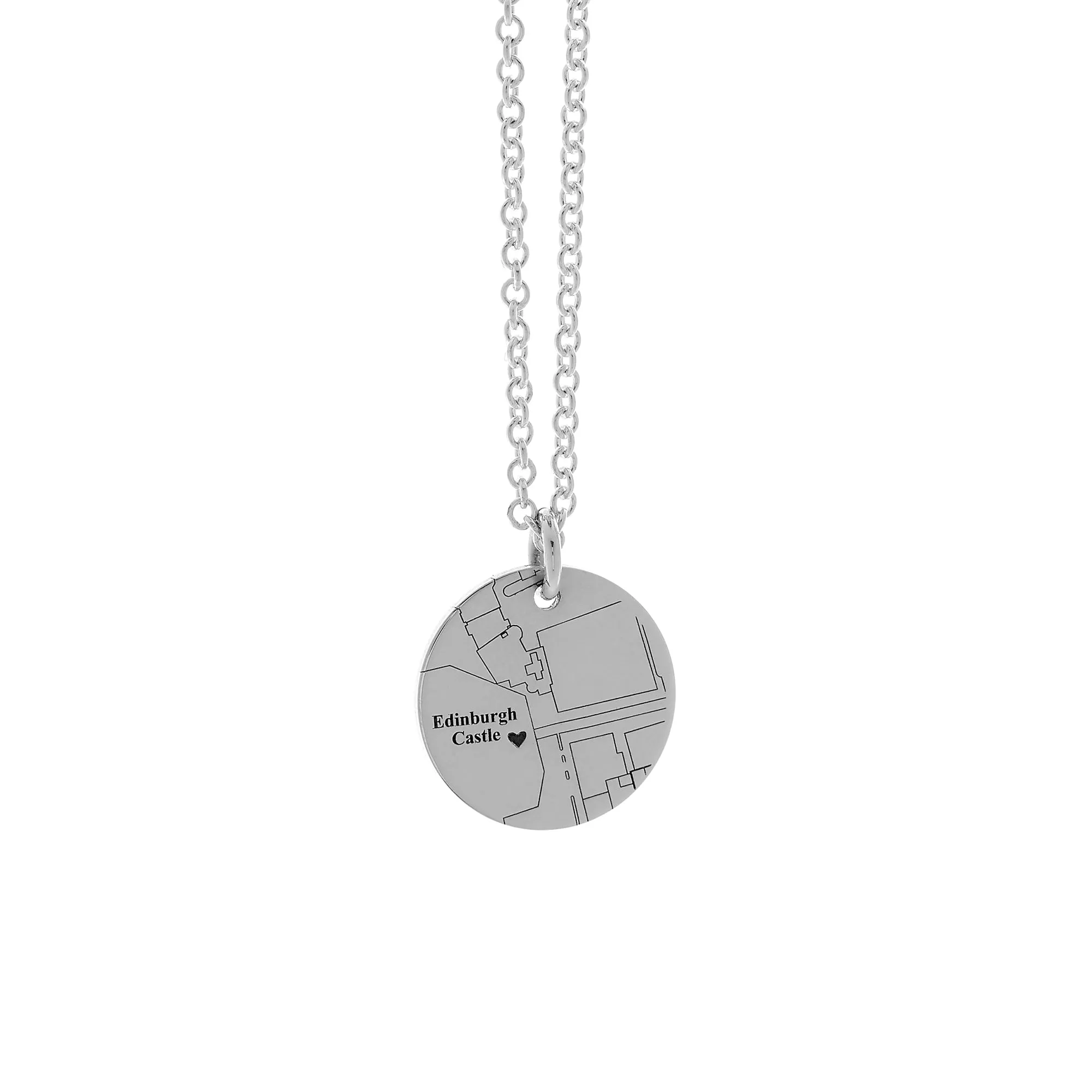 Custom Street Map 15mm Silver Disc Necklace