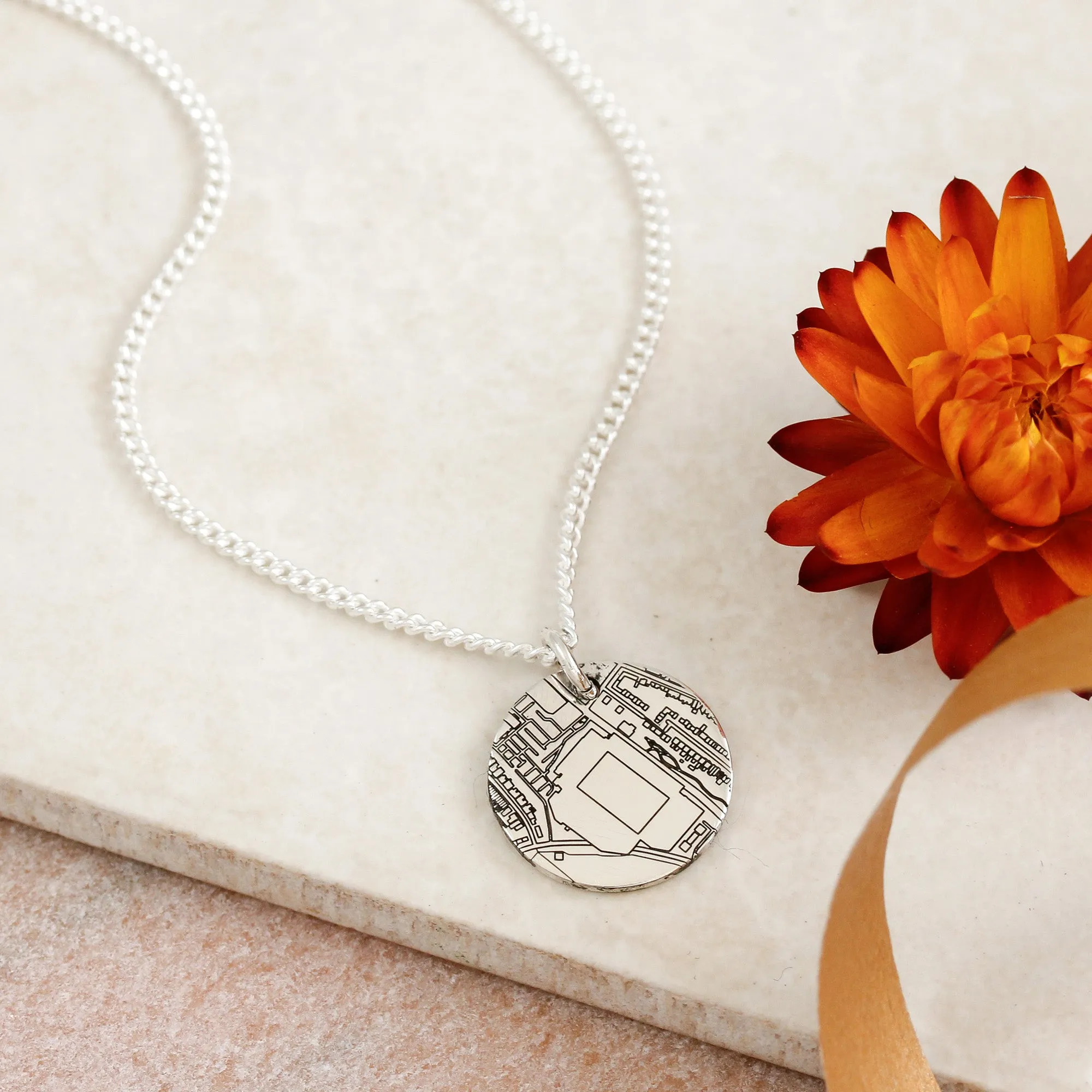 Custom Street Map 15mm Silver Disc Necklace