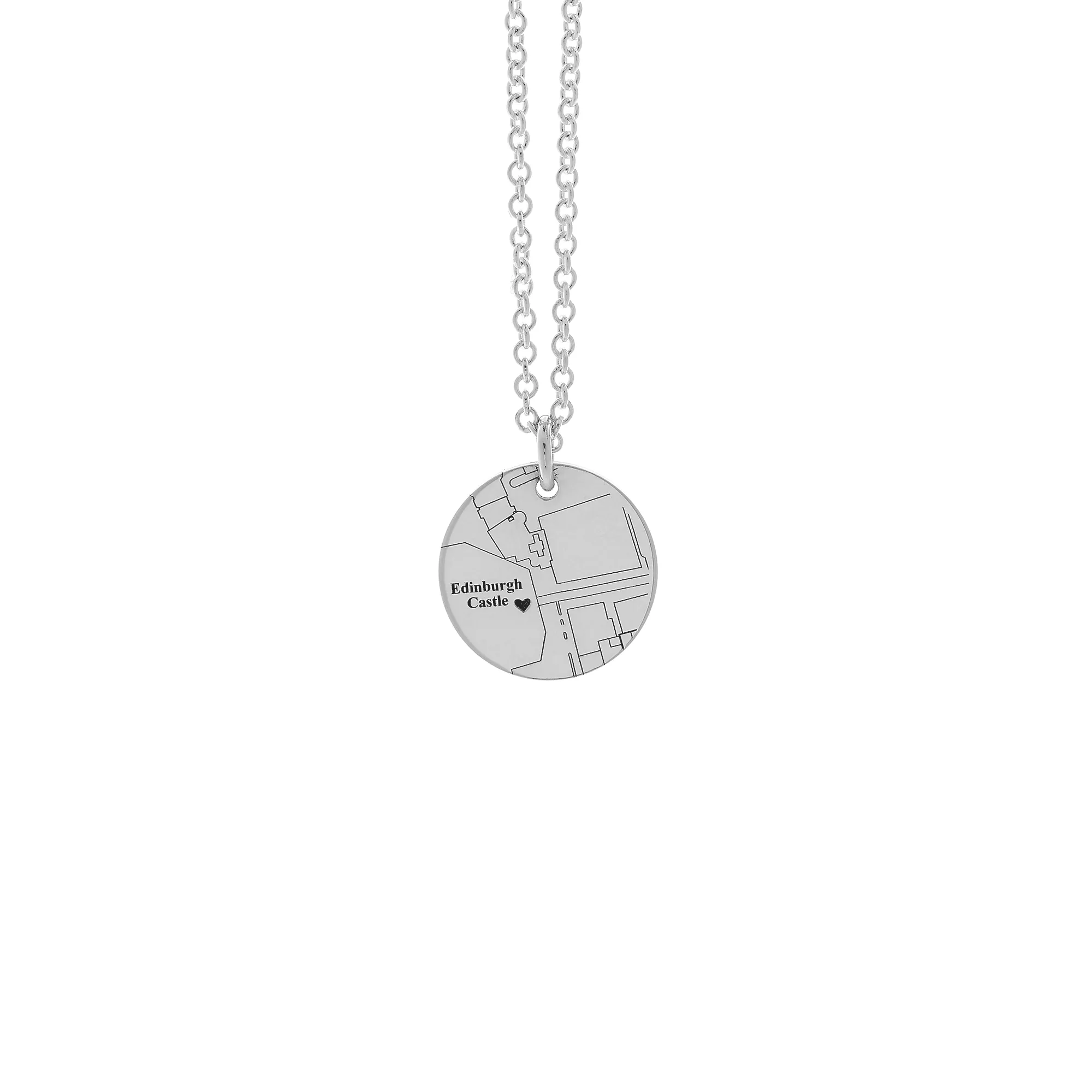 Custom Street Map 15mm Silver Disc Necklace