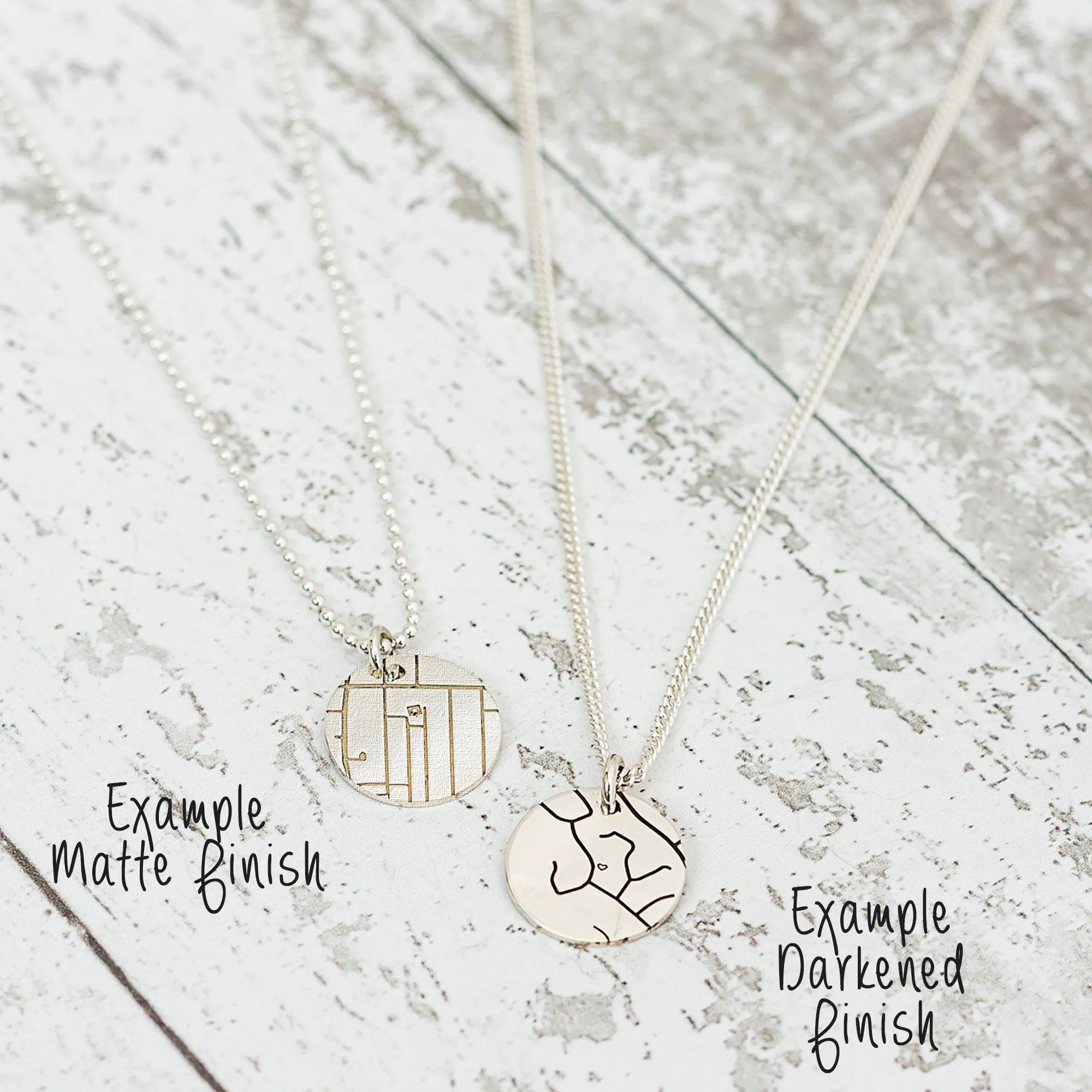 Custom Street Map 15mm Silver Disc Necklace