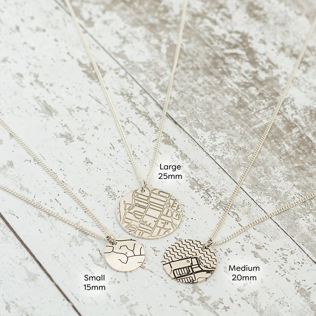 Custom Street Map 15mm Silver Disc Necklace