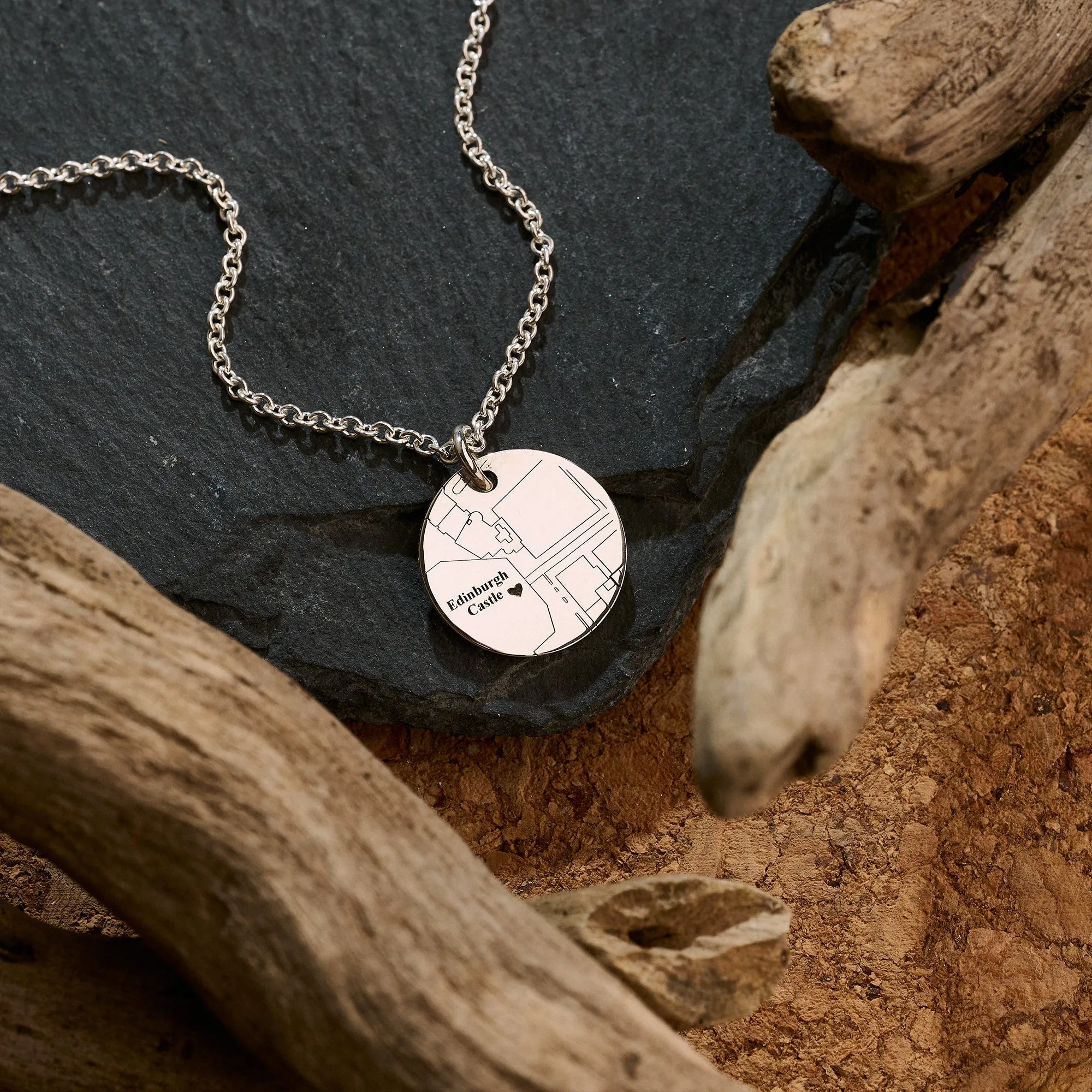 Custom Street Map 15mm Silver Disc Necklace
