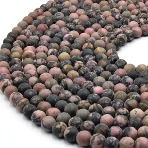 Dendritic Rhodonite Large Hole Beads | Matte Round Shaped Beads with 2mm Holes | 7.5" Strand | 8mm, 10mm Available