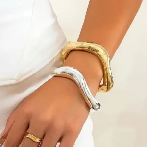 DIEZI Punk Irregular Chunky Open Cuff Bangles Men Vintage Fashion Gold Silver Color Wide Arm Bracelets Bangles Women Jewelry