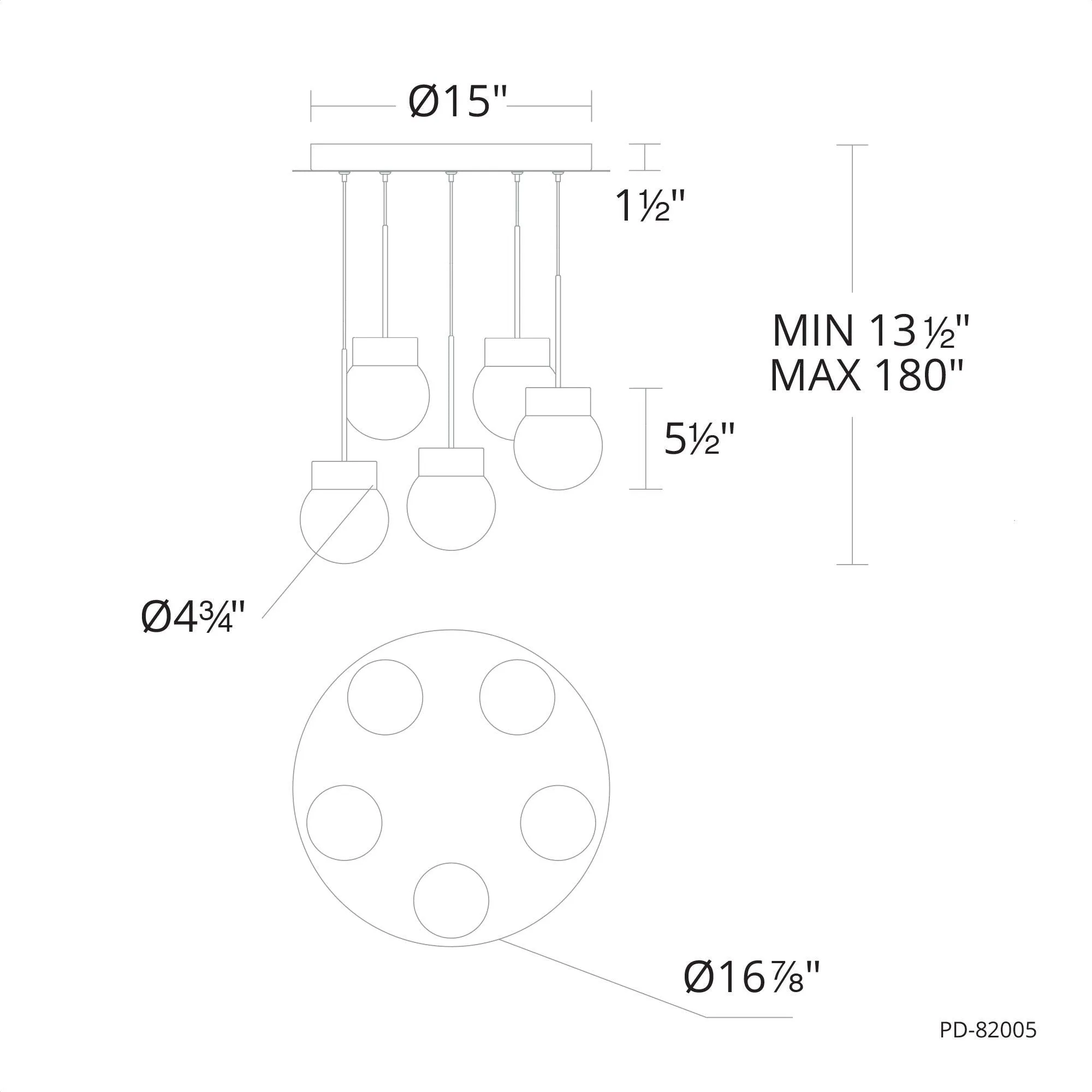 Double Bubble 5-Light 17" LED Round Multi Pendant