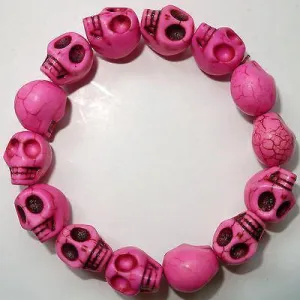 Elastic Pink Skull Charm Bead Bracelet Wristband Bangle Ladies Womens Girls Kids