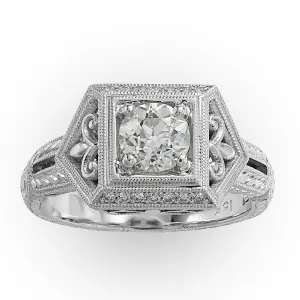 Engraved Gold Old European White Diamond Ring