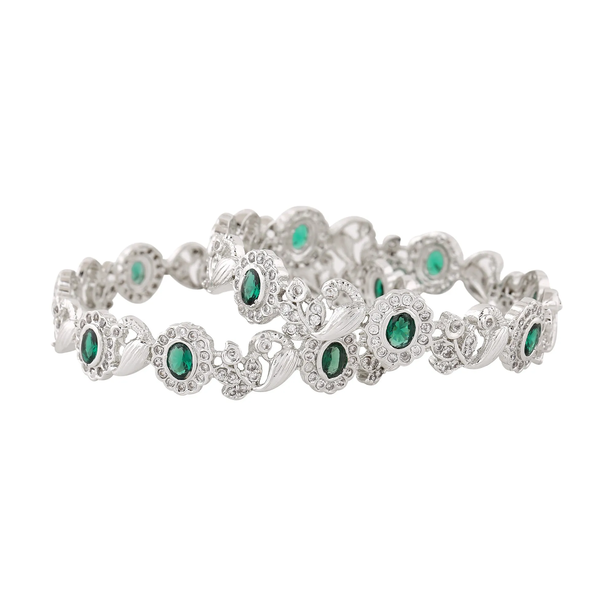 Estele Gold Plated Majestic Peacock Designer 2:6 Size Bangles with Green American Diamond|Elegant Traditional Jewelry for Women