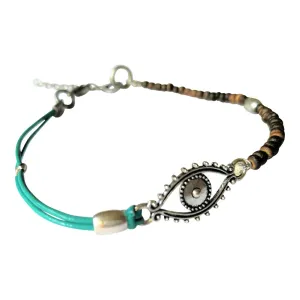 Evil Eye Anklet for Women, Turquoise Leather Ankle Bracelet